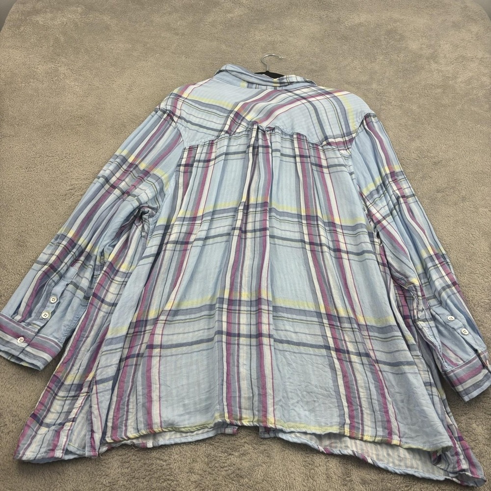 Catherines Button Up Shirt Womens 3X Blue Pink Plaid Lightweight Beachy Casual - Picture 2 of 15
